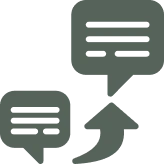 Speech bubbles with text and arrow.